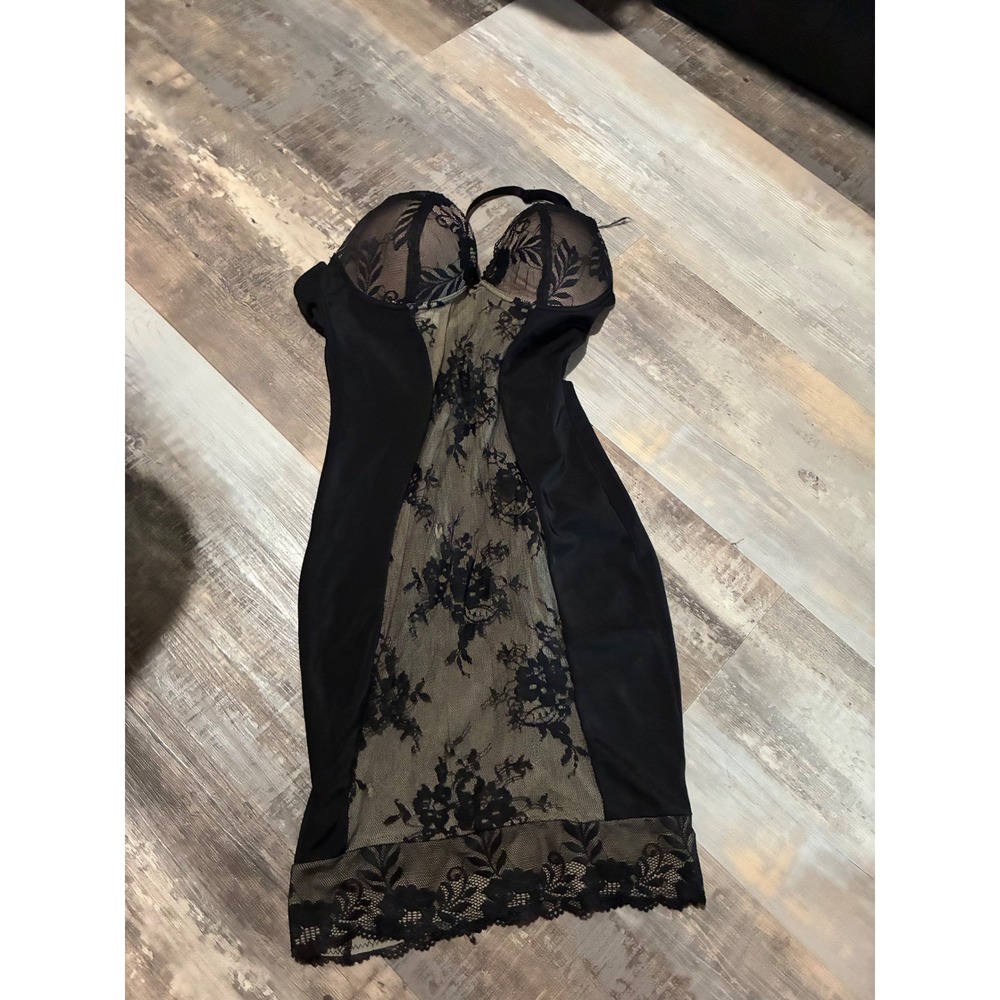 Heavenly Shapewear Black Lace Control Slip Dress Padded Underwire Bra Medium